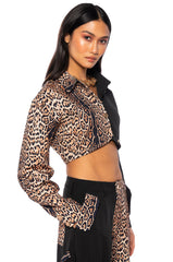 INTO THE JUNGLE BUTTON DOWN CROP BLOUSE