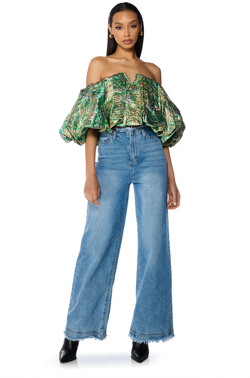 IRIS OFF THE SHOULDER BROCADE BLOUSE