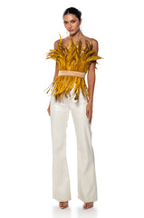 ISLA STATEMENT STRAPLESS FEATHER TOP