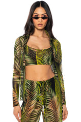 ISLAND ESCAPE MESH BUTTON DOWN TOP