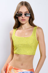 IT GIRL ENERGY RHINESTONE EMBELLISHED CROPPED TANK IN GREEN