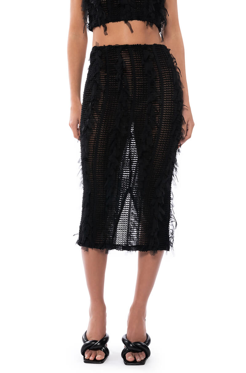 ITS A WRAP MACRAME MESH BODYCON MIDI SKIRT