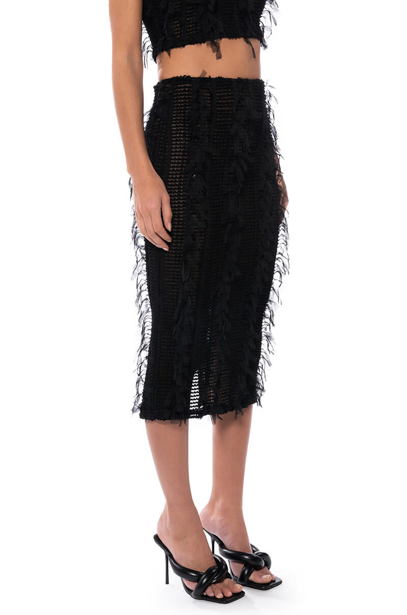 ITS A WRAP MACRAME MESH BODYCON MIDI SKIRT
