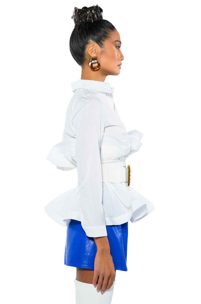 IVY BELTED DETAIL PEPLUM BLOUSE