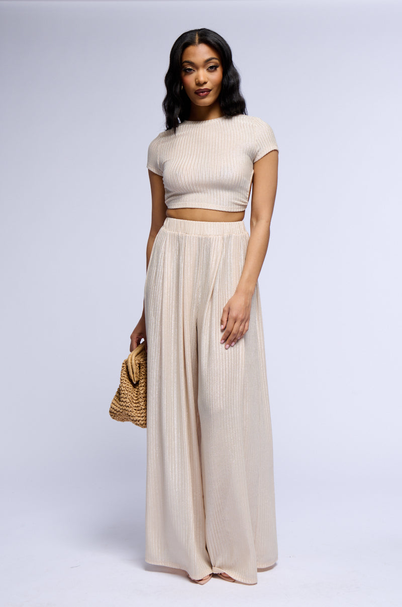 JUST LIKE MAGIC METALLIC KNIT WIDE LEG PANT