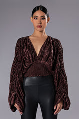 FLOWY PLEATED SATIN BLOUSE