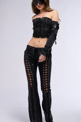 KAT LACE UP LOW RISE FLARE JEANS