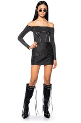 KATRINA MINERAL WASH OFF THE SHOULDER BODYSUIT