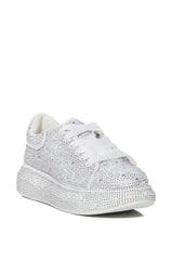 KINGDOM WHITE BEDAZZLED FLATFORM SNEAKER