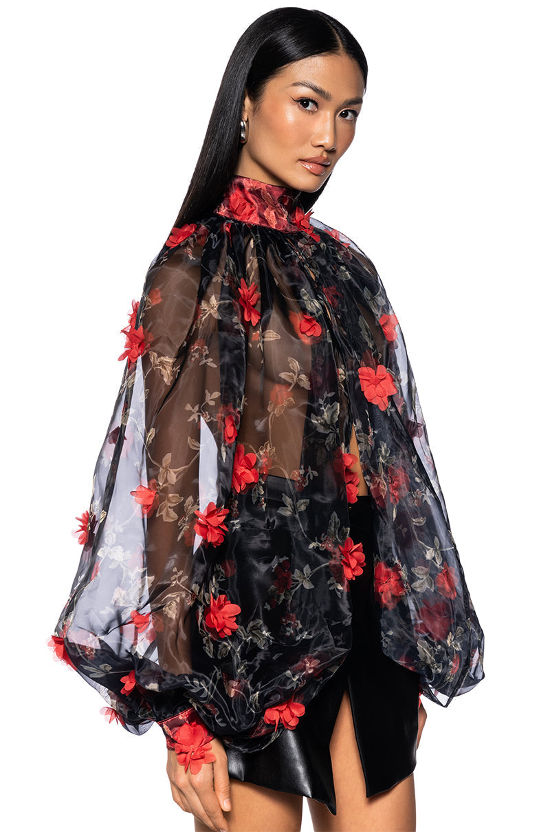 LENNON VOLUME SLEEVE FLORAL BLOUSE