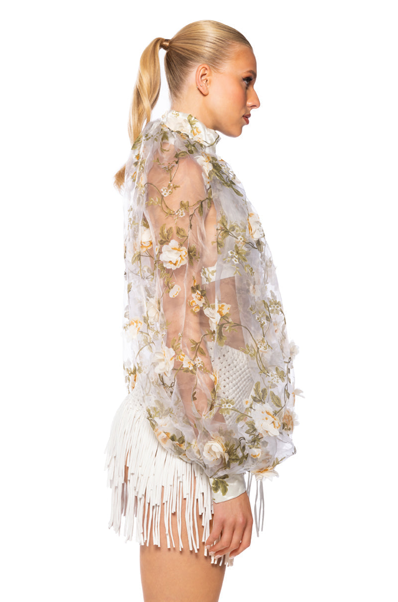 LENNON VOLUME SLEEVE FLORAL BLOUSE
