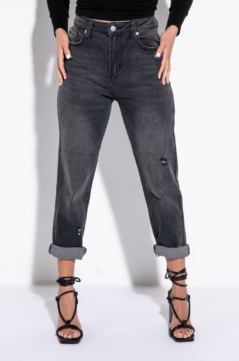 LEGEND HAS IT HIGH RISE DISTRESSED RELAXED FIT JEANS
