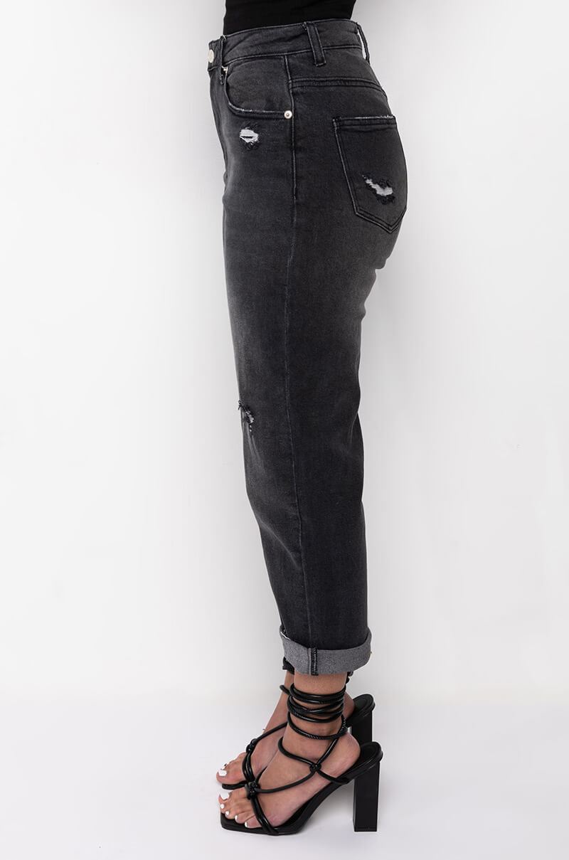 LEGEND HAS IT HIGH RISE DISTRESSED RELAXED FIT JEANS
