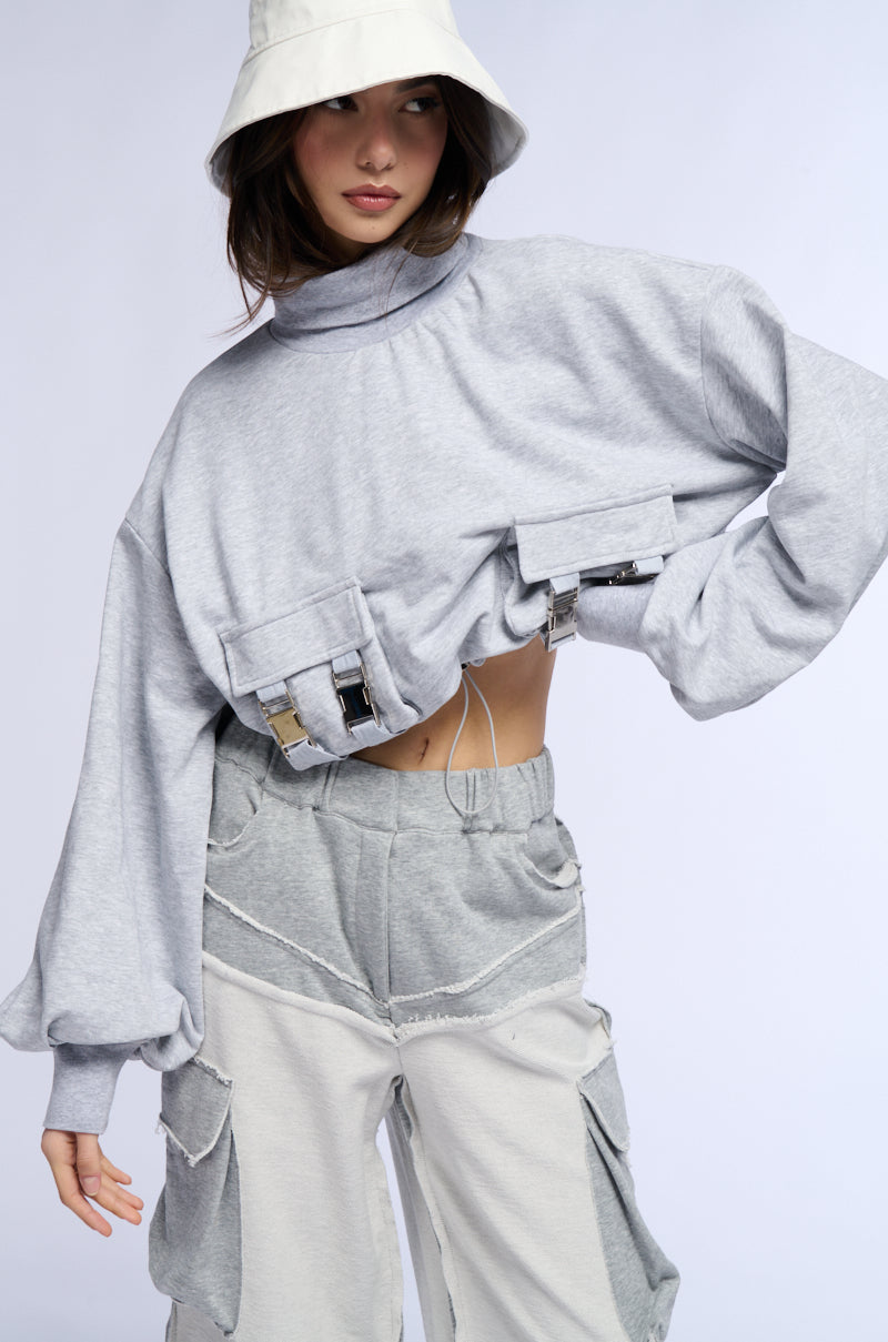 LENI CARGO POCKET MOCK NECK SWEATSHIRT