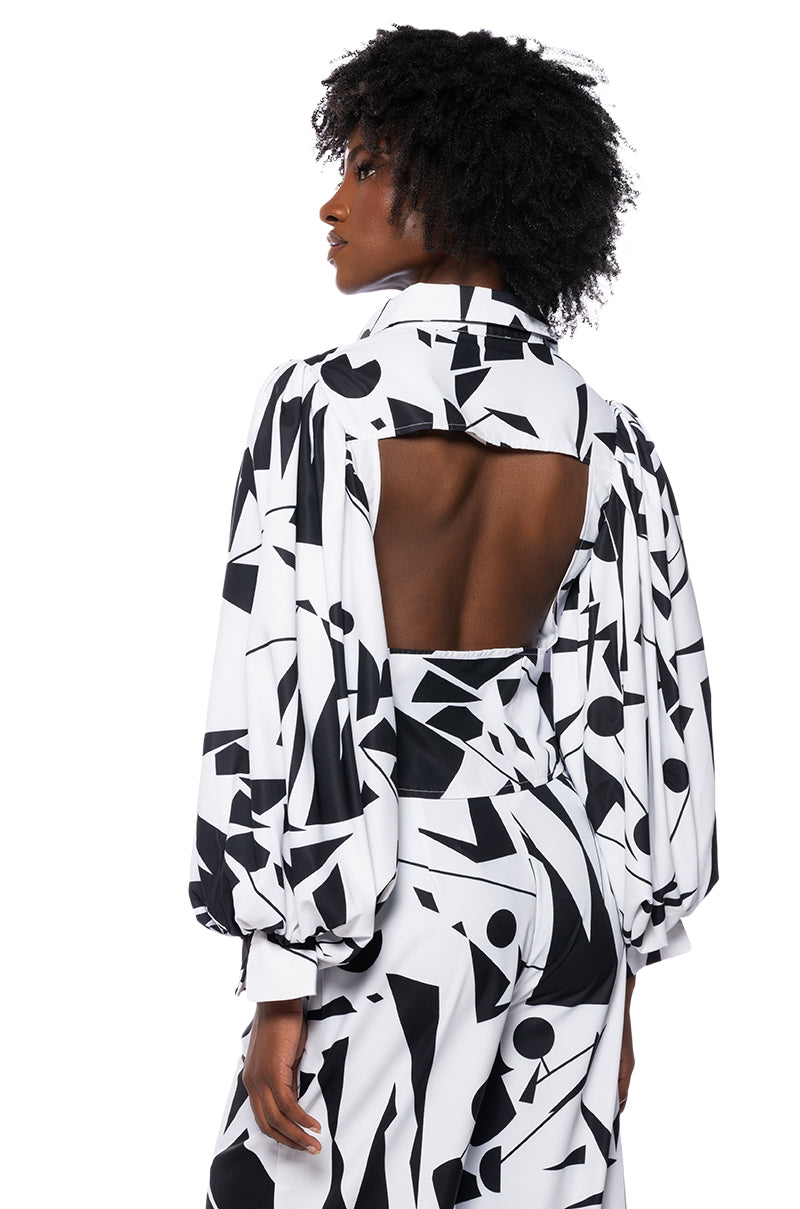 LENNON PRINTED PUFF SLEEVE BUTTON DOWN