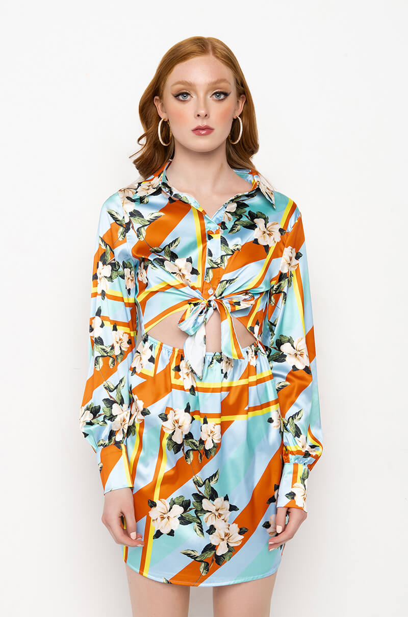 LET IT BE TIE FRONT MINI DRESS WITH CUT OUT