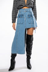 OWN VIBE ABSTRACT CUT DENIM SKIRT