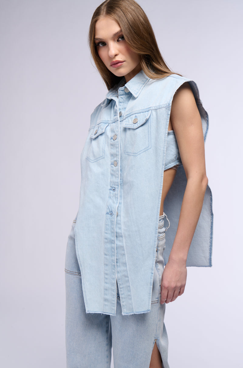 LIGHT WASH ANGLED DENIM VEST