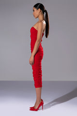 LIKE I SAID STRAPLESS MIDI MESH DRESS