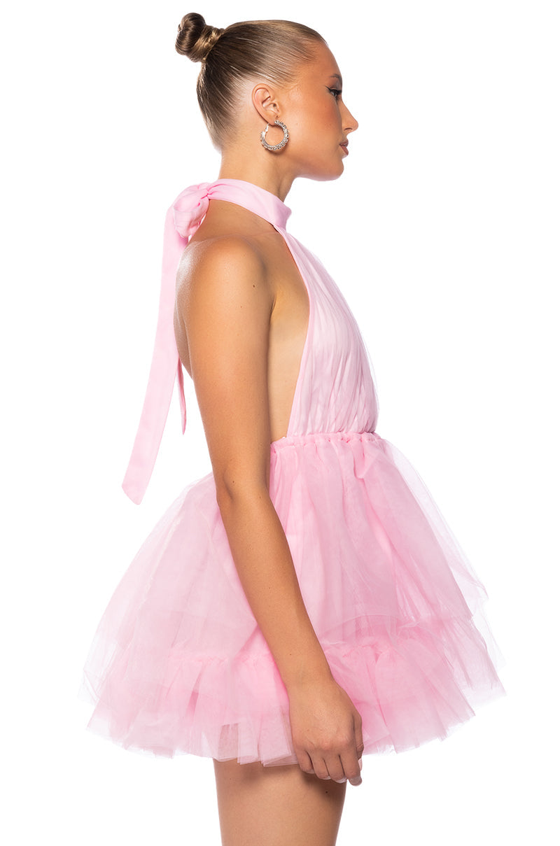 LIKE ITS NOTHING HALTER MINI DRESS