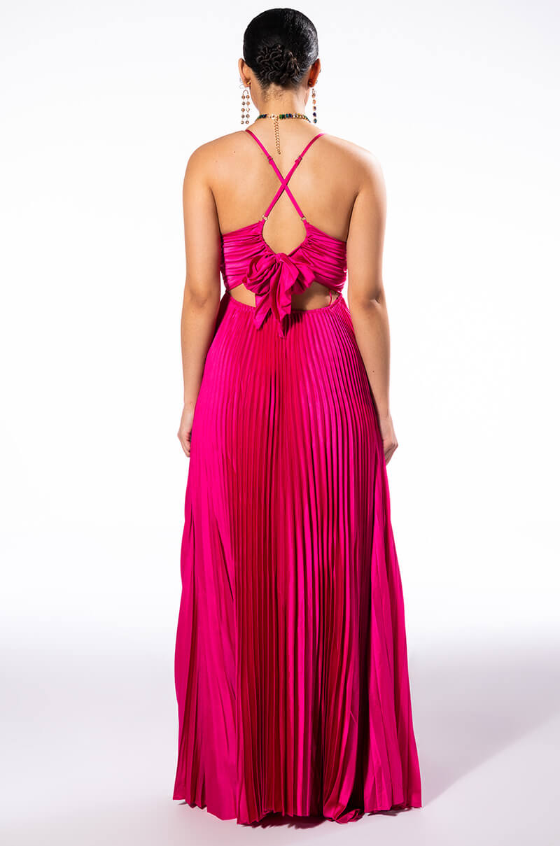 LILY PLEATED SATIN MAXI DRESS