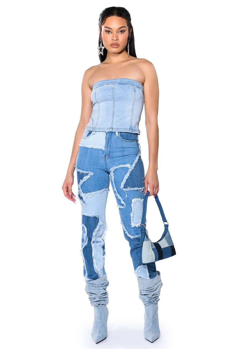 LITTLE BIT OF FUN FRAYED RELAXED FIT JEANS