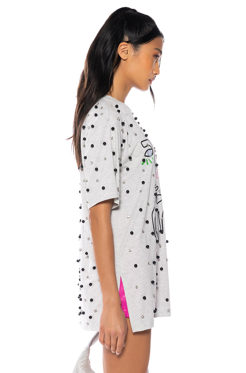LIVING ART EMBELLISHED OVERSIZED T SHIRT