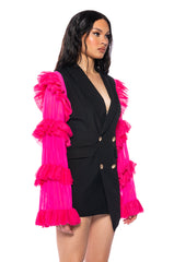 LIVING OVER THE TOP RUFFLE SLEEVE BLAZER MINI DRESS