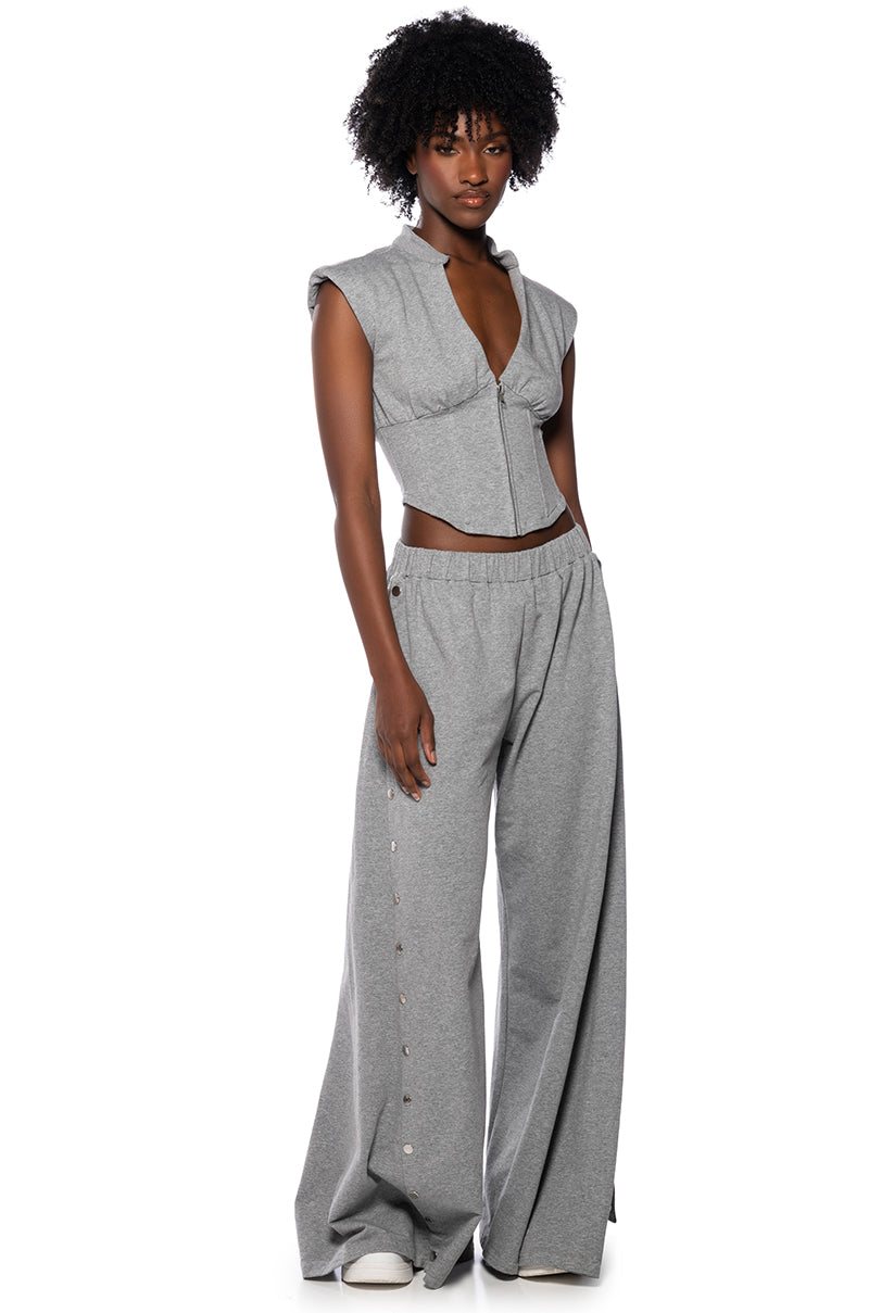 LONDYN SLEEVELESS ZIP UP CORSET SWEATSHIRT IN GREY