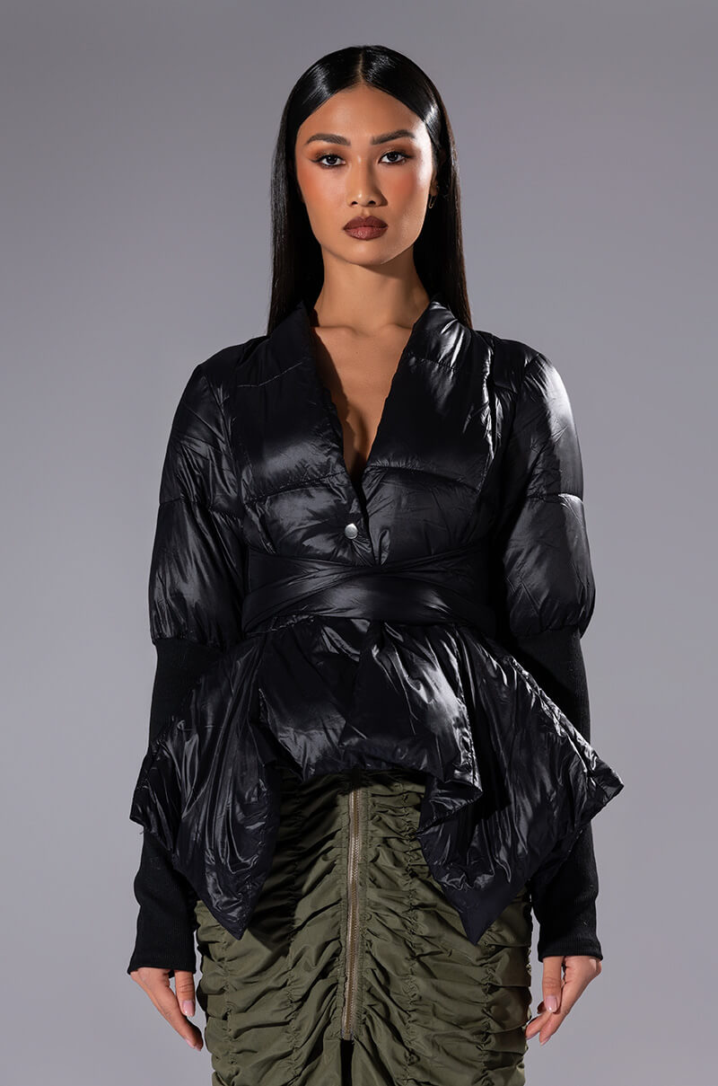 LONGING FOR YOU TIE FRONT PUFFER
