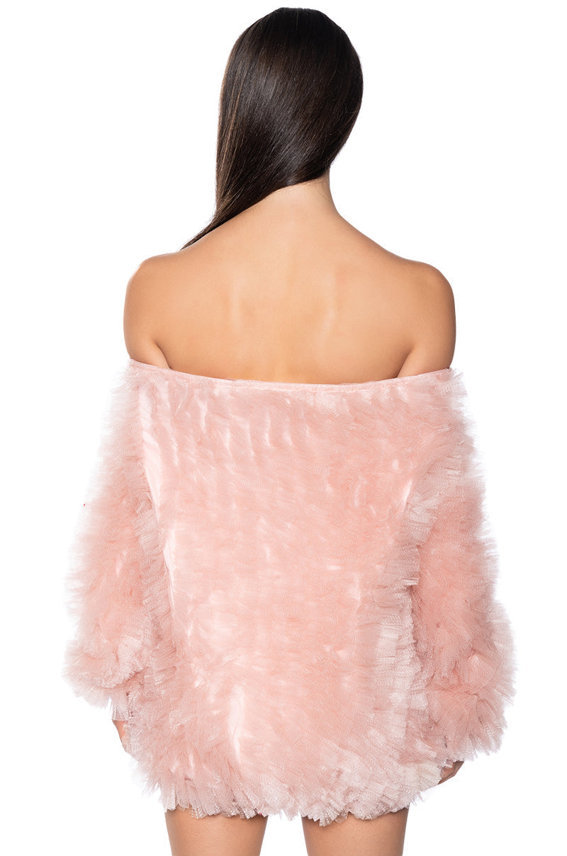LOOFAH OFF THE SHOULDER MINI DRESS
