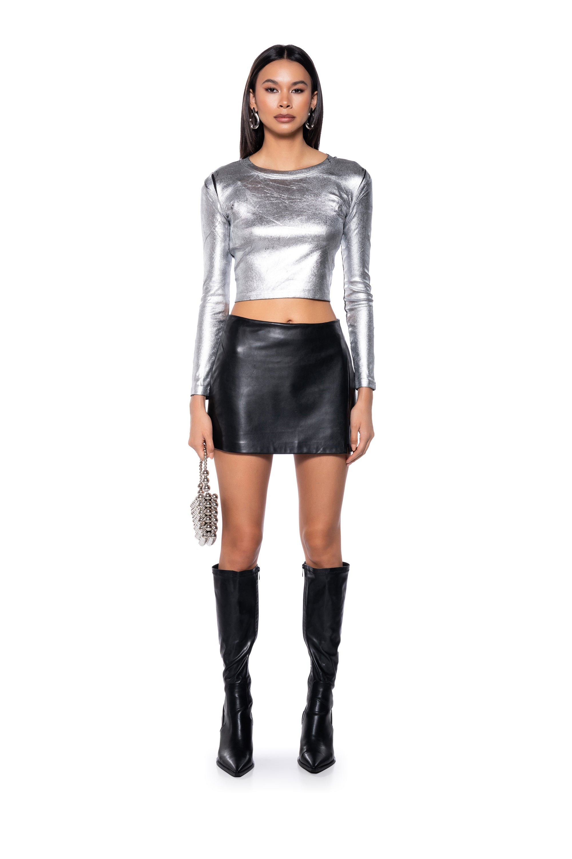 LOST IN THE GALAXY LONG SLEEVE METALLIC TEE