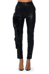 LOTUS FLOWER BOMB FAUX LEATHER FLARE PANT