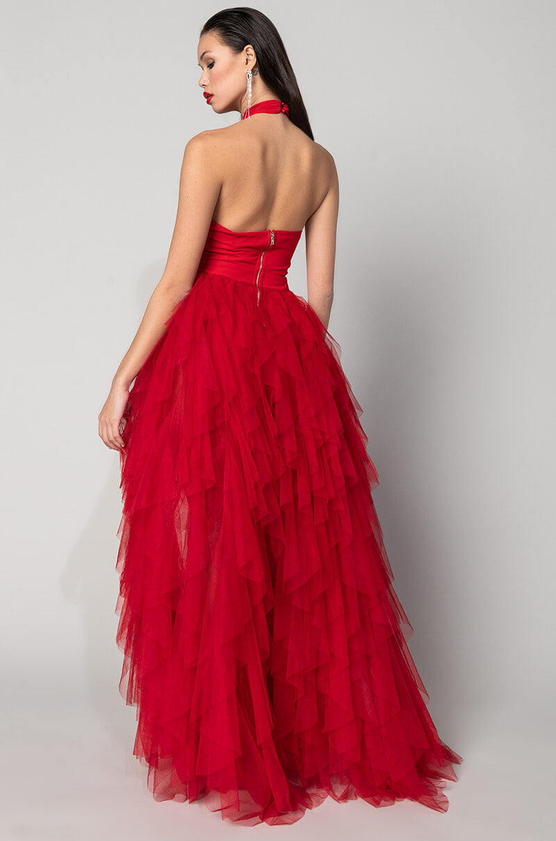 LOVE IN A HOPELESS PLACE RUFFLE DETAIL HALTER MAXI DRESS