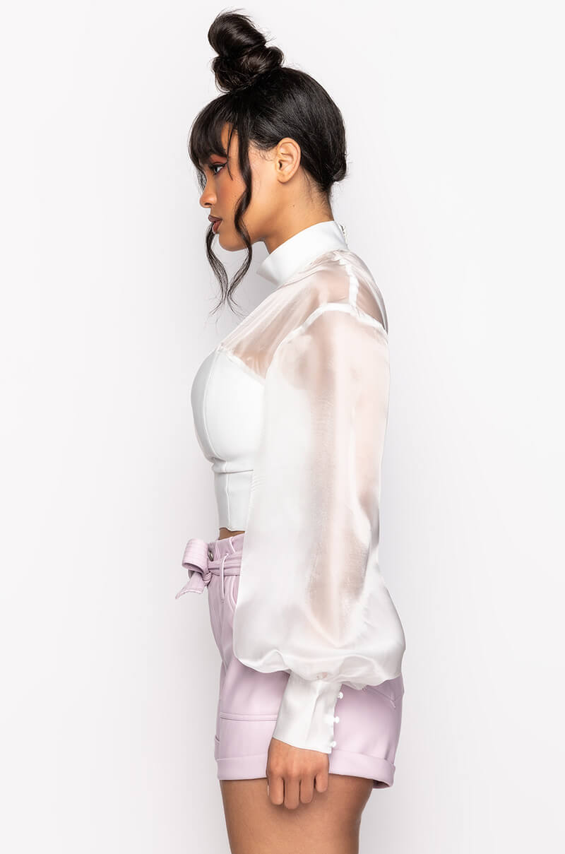 LOVE LANGUAGE BANDAGE BLOUSE WITH ORGANZA SLEEVES