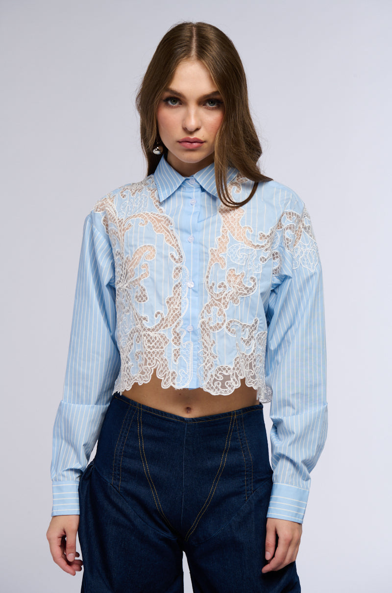 LOVE ME LIKE THAT BUTTON DOWN BLOUSE WITH LACE DETAILING