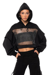 MIDNIGHT CALLS CROPPED LONG SLEEVE HOODIE
