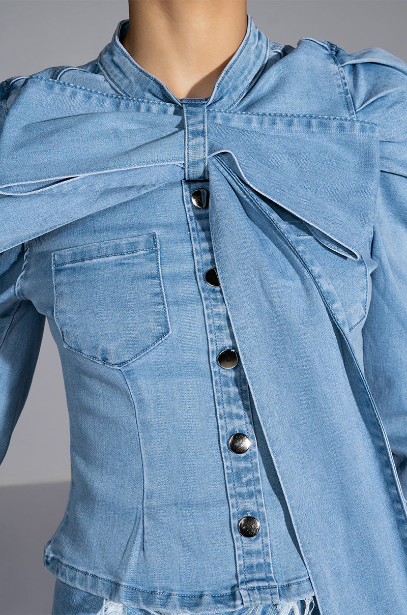 MISS INDEPENDENT DENIM LONG SLEEVE BLOUSE