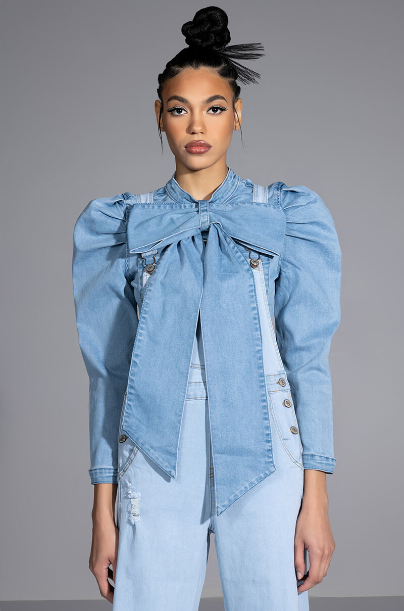 MISS INDEPENDENT DENIM LONG SLEEVE BLOUSE