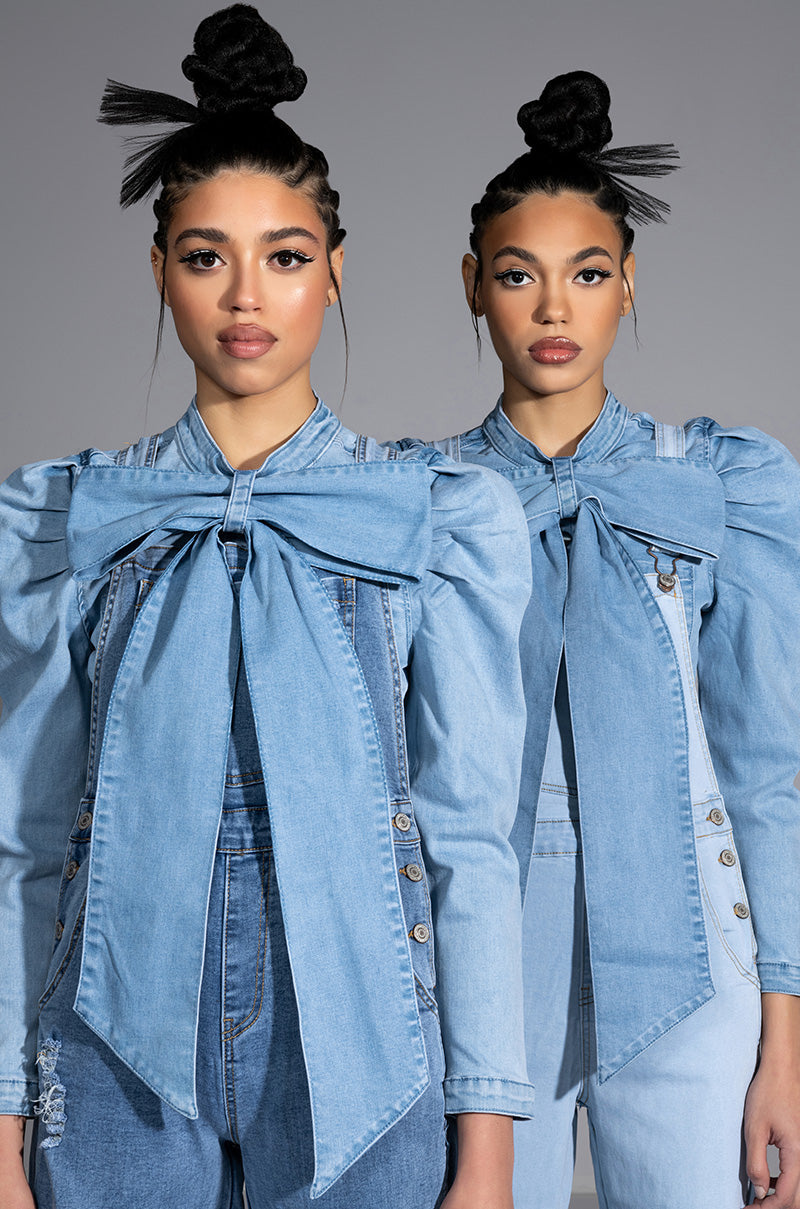 MISS INDEPENDENT DENIM LONG SLEEVE BLOUSE
