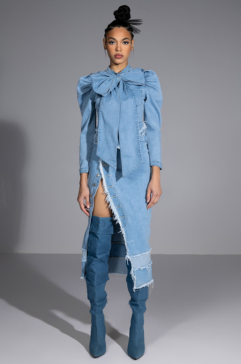 MISS INDEPENDENT DENIM LONG SLEEVE BLOUSE