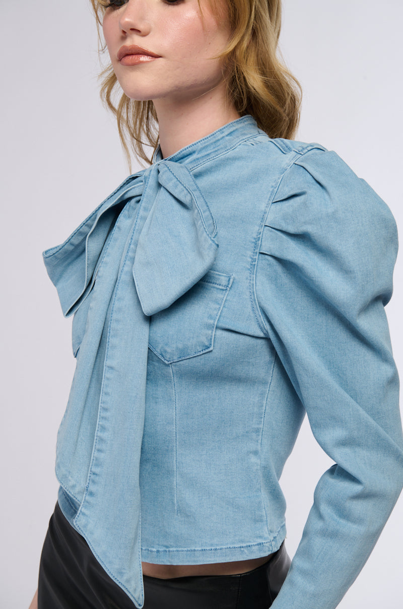 MISS INDEPENDENT DENIM LONG SLEEVE BLOUSE