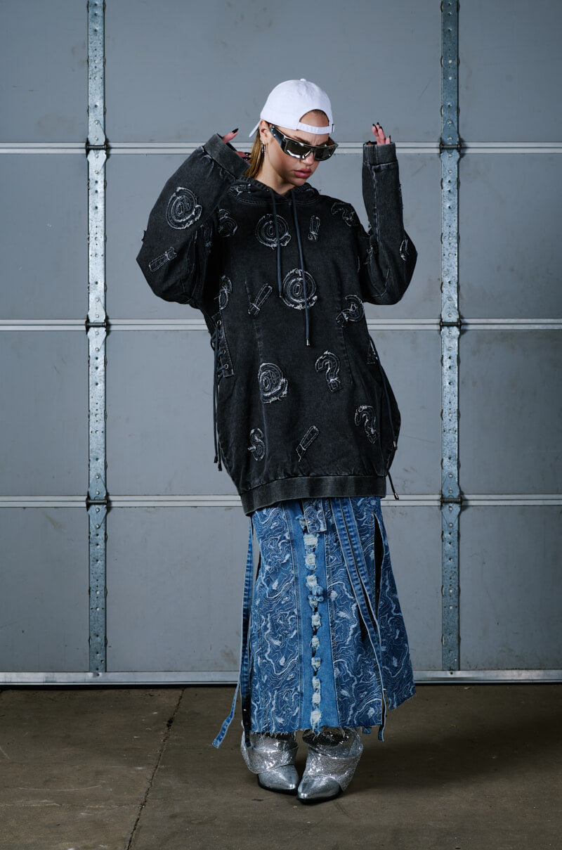 MIXED MEDIA DENIM MAXI SKIRT
