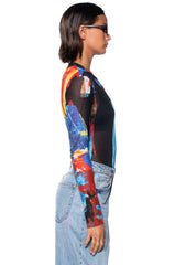 MODERN ART LONG SLEEVE MESH MOCK NECK BODYSUIT