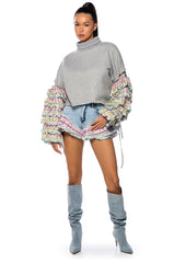 MODERN ESSENCE RUFFLE SLEEVE PULLOVER