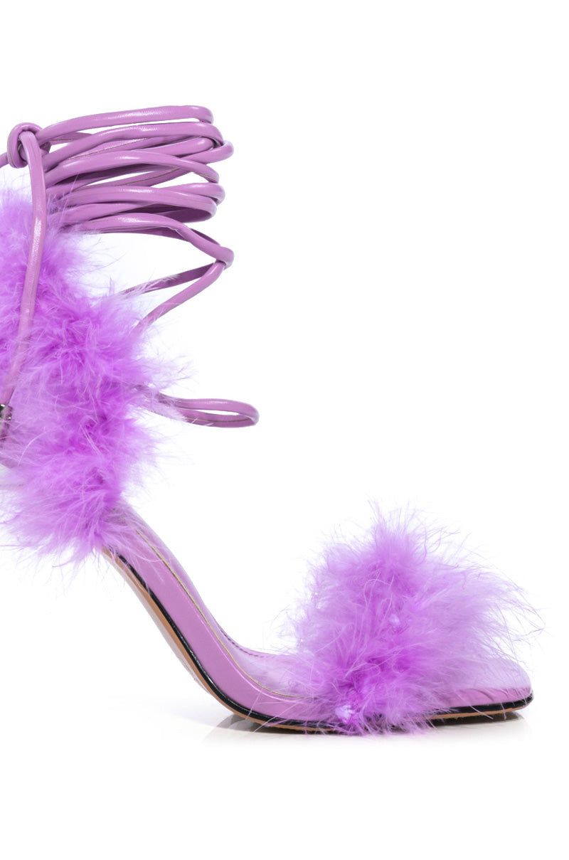 AZALEA WANG AMEILIA FUR STILETTO SANDAL IN PURPLE