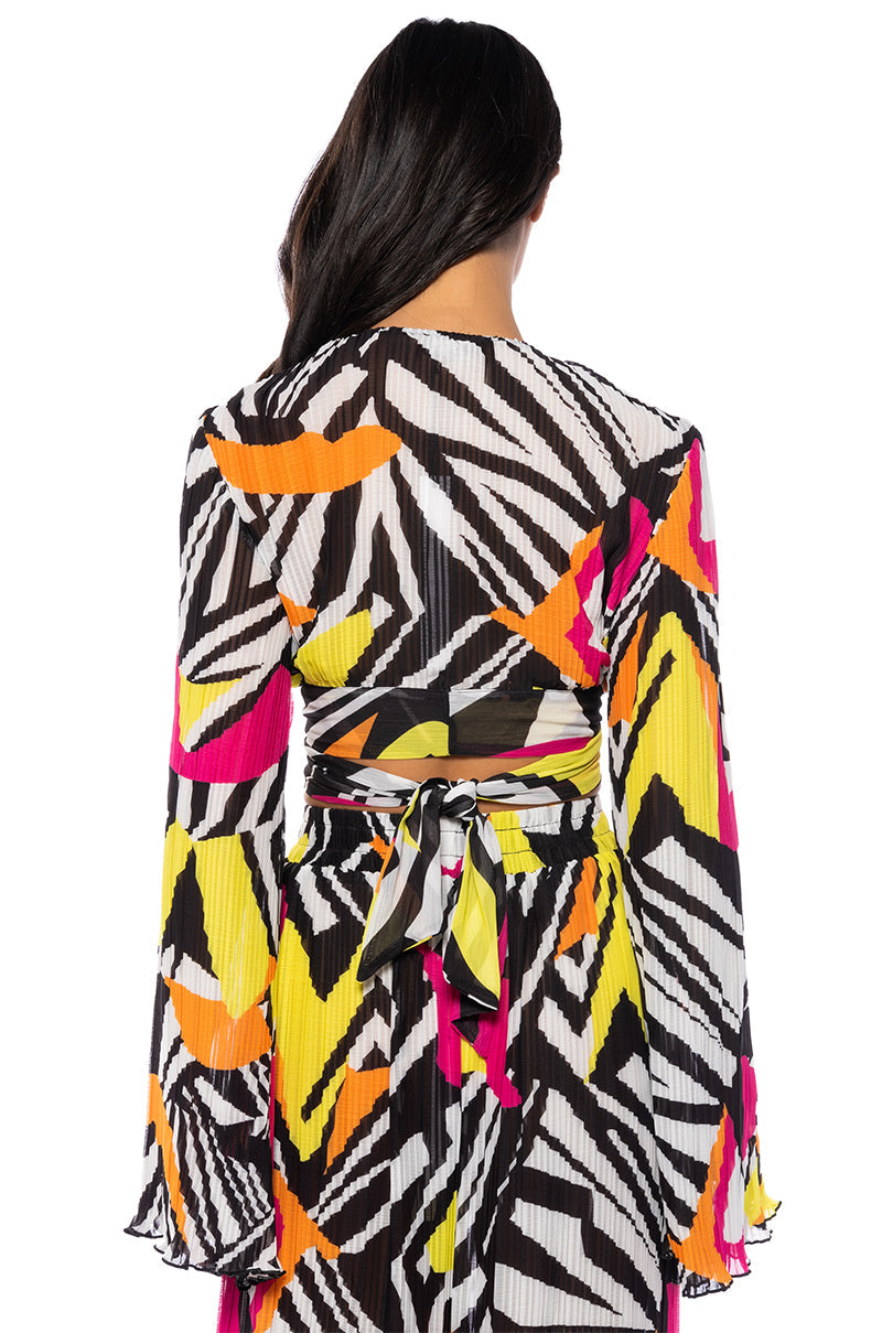 MONICA PLEATED CHIFFON TIE FRONT TOP