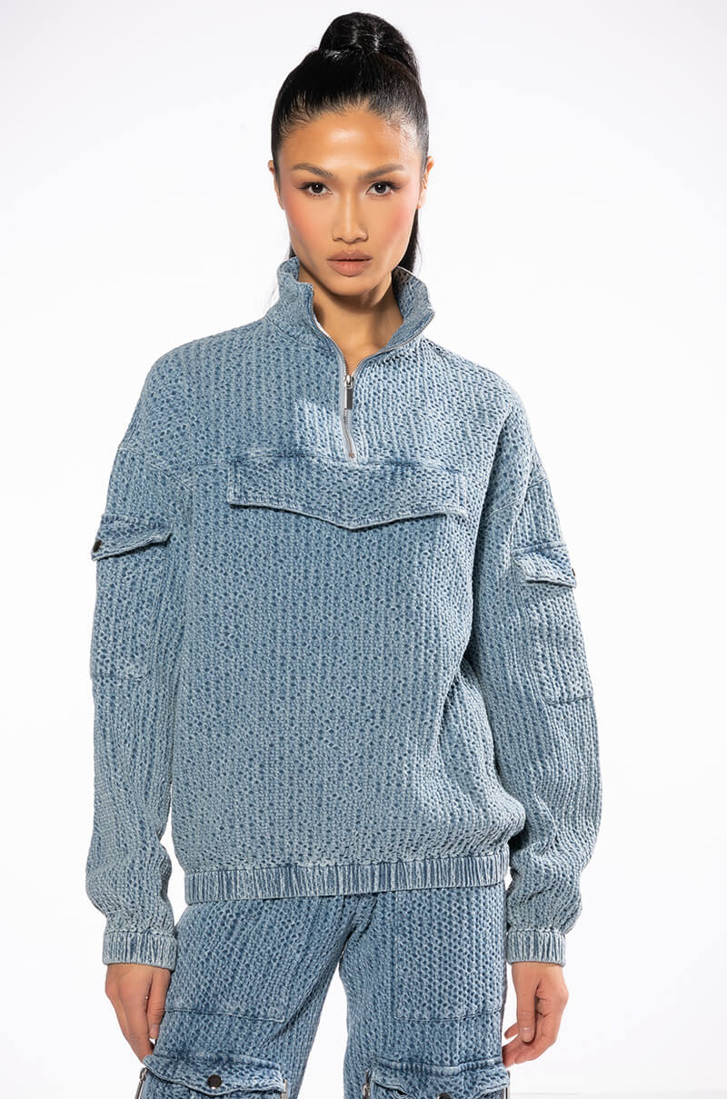 MONTE COZY POCKET DETAIL HALF ZIP SWEATSHIRT
