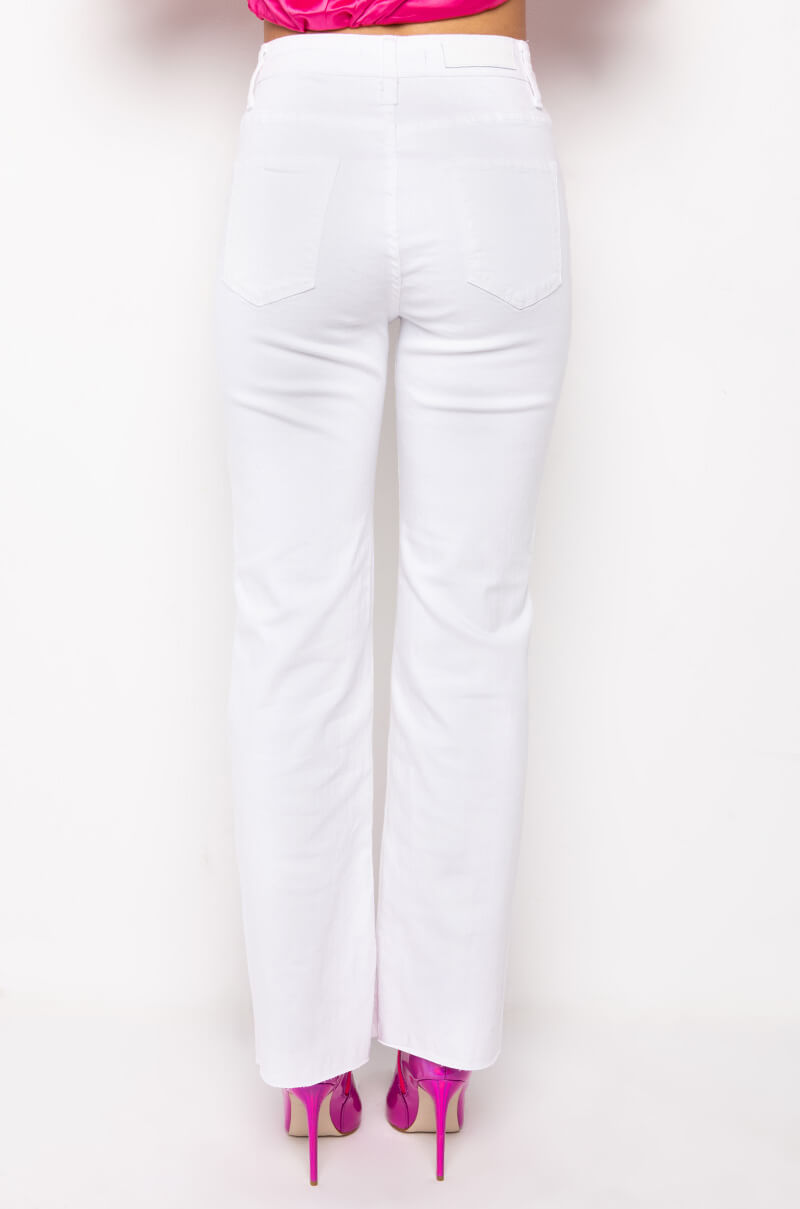 MOONWALKER RHINESTONE HIGH RISE SIDE SLIT STRAIGHT LEG JEANS