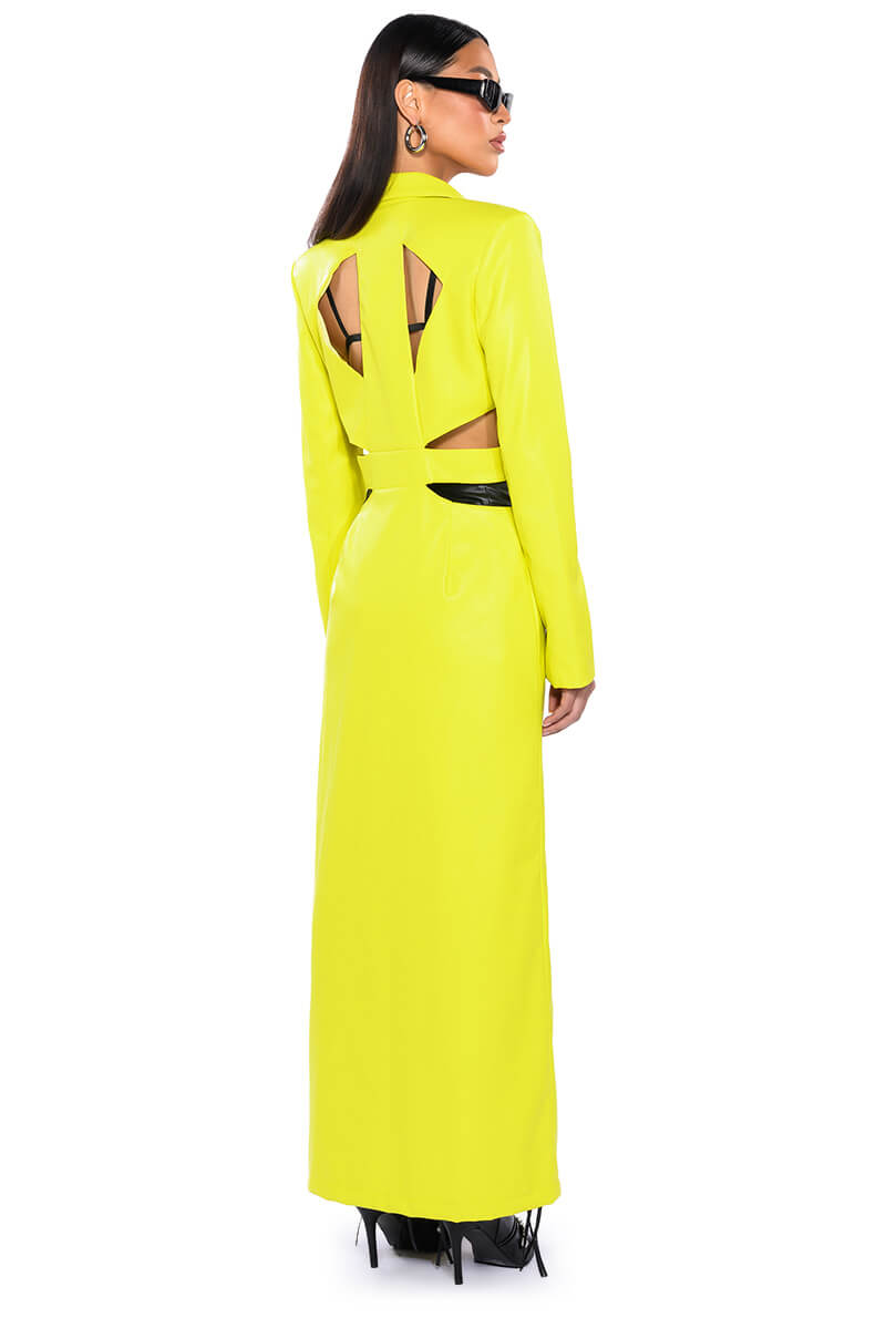MORE LIFE YELLOW CUT OUT PLEATHER TRENCH